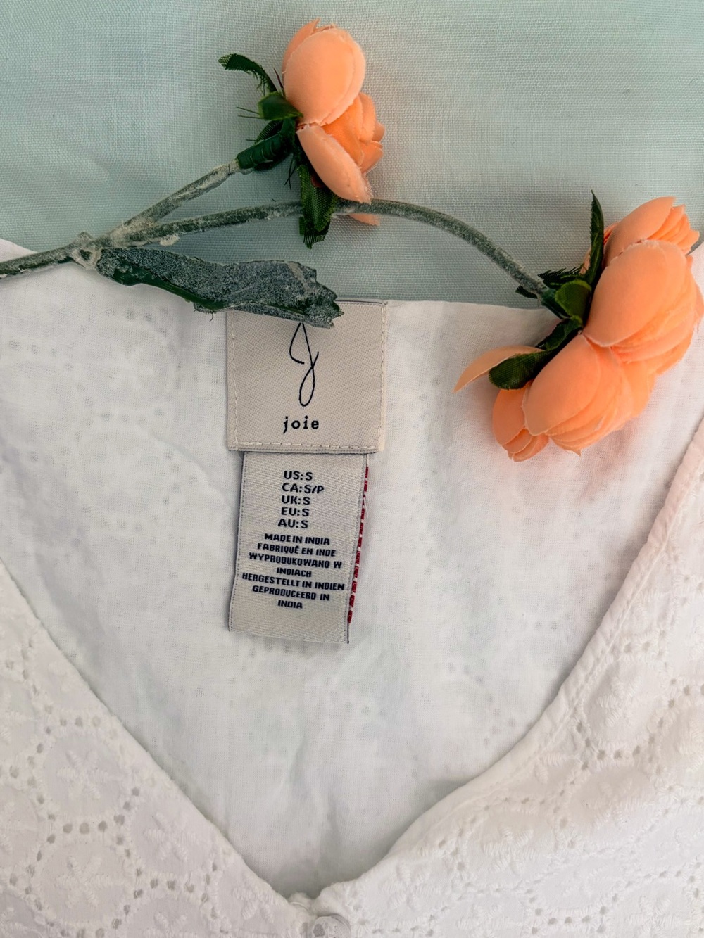 Joie White Cotton Dress Size Small Eyelet Lace Pattern Mini Dress Cottagecore - Picture 5 of 10